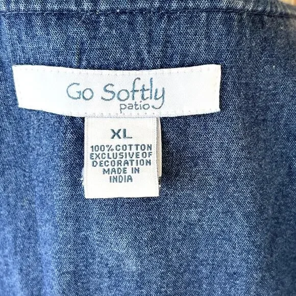 Go Softly Chambray Denim Patio Dress Zip Front Embroidered Pockets Womens XL - Picture 8 of 9